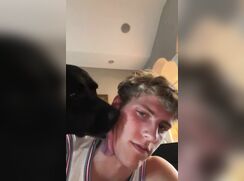 Salty blond boy licked