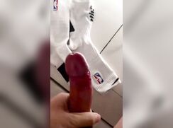 chinese boy cums on his socks