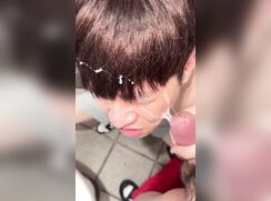 taiwanese college boy getting cummed on in bathroom