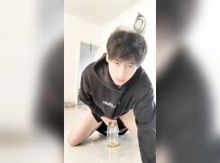 cutest chinese twink sub drinks his own piss