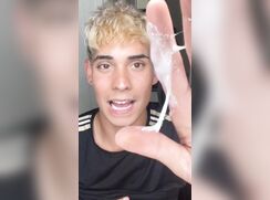 AHV - Horny hot blond boy masturbate and cum juicy load on the wall and show...