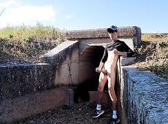 Wanking beside public road