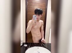 cutest korean boy mirror cumshot in bathroom