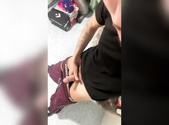 fit lad wanks off in the bathroom