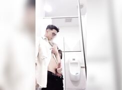 Handsome asian guy jerked and cum in the bathroom