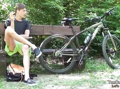 Ton masturbates on a park bench