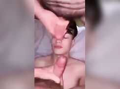 Zac-2 daddies masturbate over twink face
