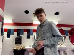 Cute Twink Wanks in Public Toilet and cums