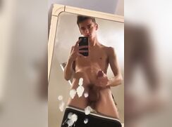 cute fit big cock cumming mirror bate