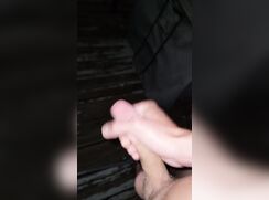 AHV - Twink boy jerks off and cums outside while everyone else is asleep