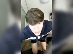 cute twink strip reveals his hung cock