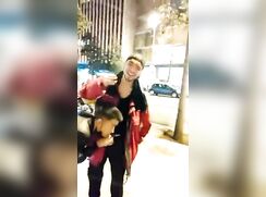 Playful friends sucks outside
