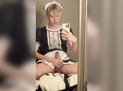 CharlieTwink in maids uniform revealing his big cock
