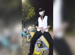 Asian boy cuming outdoor