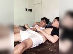 Jerk-off buddies rub one out together