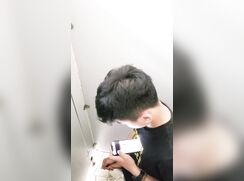 chinese college student jerking in toilet