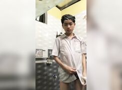 18 yo cute Asian college freshman wet twink with big bulge undresses