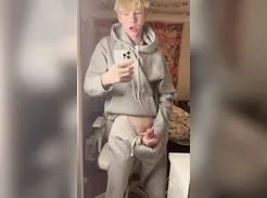 CharlieTwink wanks fully clothed and cums on mirror