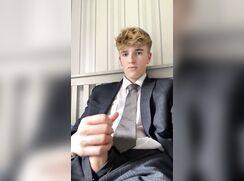 Hot blond twink stroking his cock