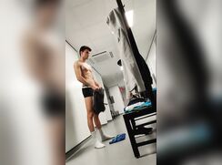 Locker-room spycam: Serious lad