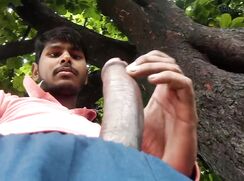 Indian Guy Stroking His Big Brown Uncut Dick Outdoors (Risky)