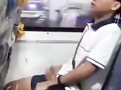 Oriental Student Jerks Off in Bus