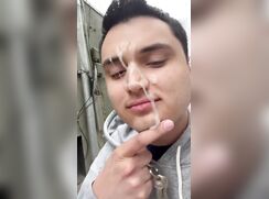 Walking In Street With Cum Over His Face