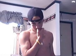Fit Blond College Guy Cut with a cap on Wanks off - AI Enhanced