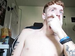 Ginger Guy Stroking His Big Uncut Dick Out of Underwear