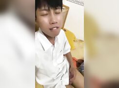 Nice jerk-off after class, his cock is so red.