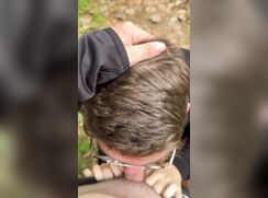 Cute nerdy twink Vincent sucking friend outside