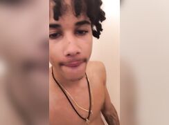 Black teen swinging his meat in the shower
