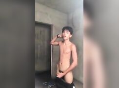 Horny 18 yo twink jerks-off in abandoned building, thick cum shot.
