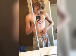 Wavy blond boy blows his load