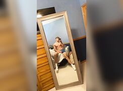 cute fit big cock blonde selfie mirror snap