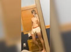 cute fit big cock blonde selfie mirror snap