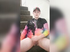AHV - Cumming in a risky stairwell.(Beartwink)
