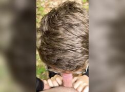 Gay twink sucks his best friends small cock in forest