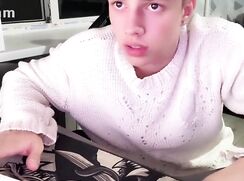 Cute teen cums at his desk nicely