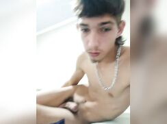 Cute, fuzzy ass twink cums