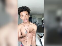 Sexy black twink jerking off and blowing a load - Archive clip of OF