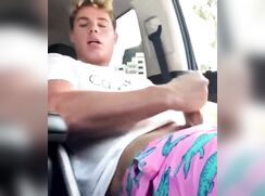 Muscle boy got hard and had to pull the car over