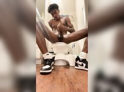AHV - Black twink jerks in bathroom and cums