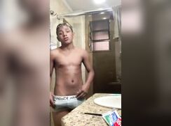 AHV - Brazilian mulatto boy cums twice in the bathroom