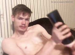 Horny white boy jerks off and cums