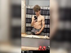 cute fit curly  twink showing his hairy big cock