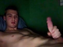 Athletic college stud with a long cock cums