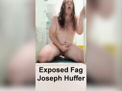 Exposed fag snorts own cum