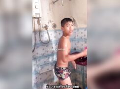 Caught his friend rubbing his dick in the shower, no nudity