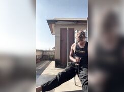 Horny gooner jerks-off on the roof terrace